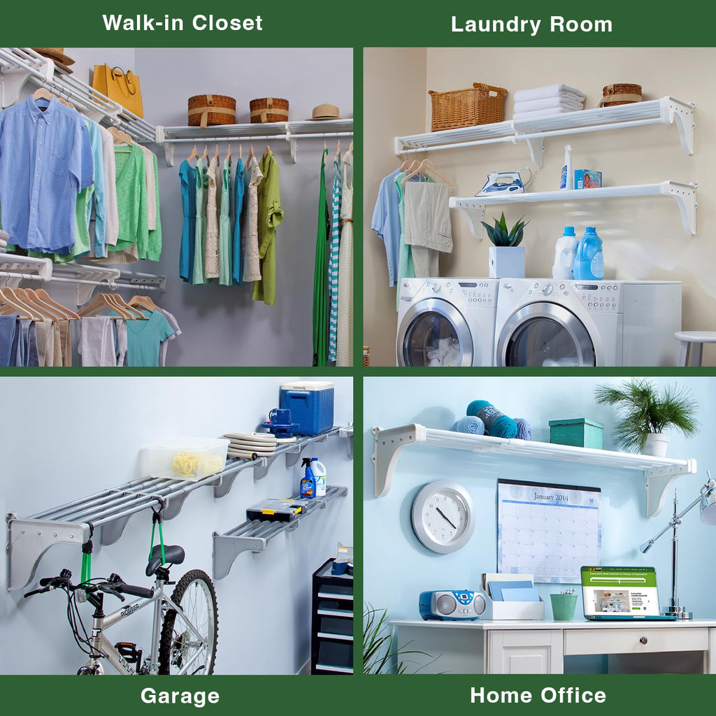Closet Shelf with Hanging Rod - 28-48" Expandable, White, Closet Shelves - Strong, Holds 200 lbs - DIY, Easy Install