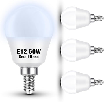 E12 LED Candelabra Light Bulbs 60 Watt Equivalent Daylight White 6000K,4Pcs