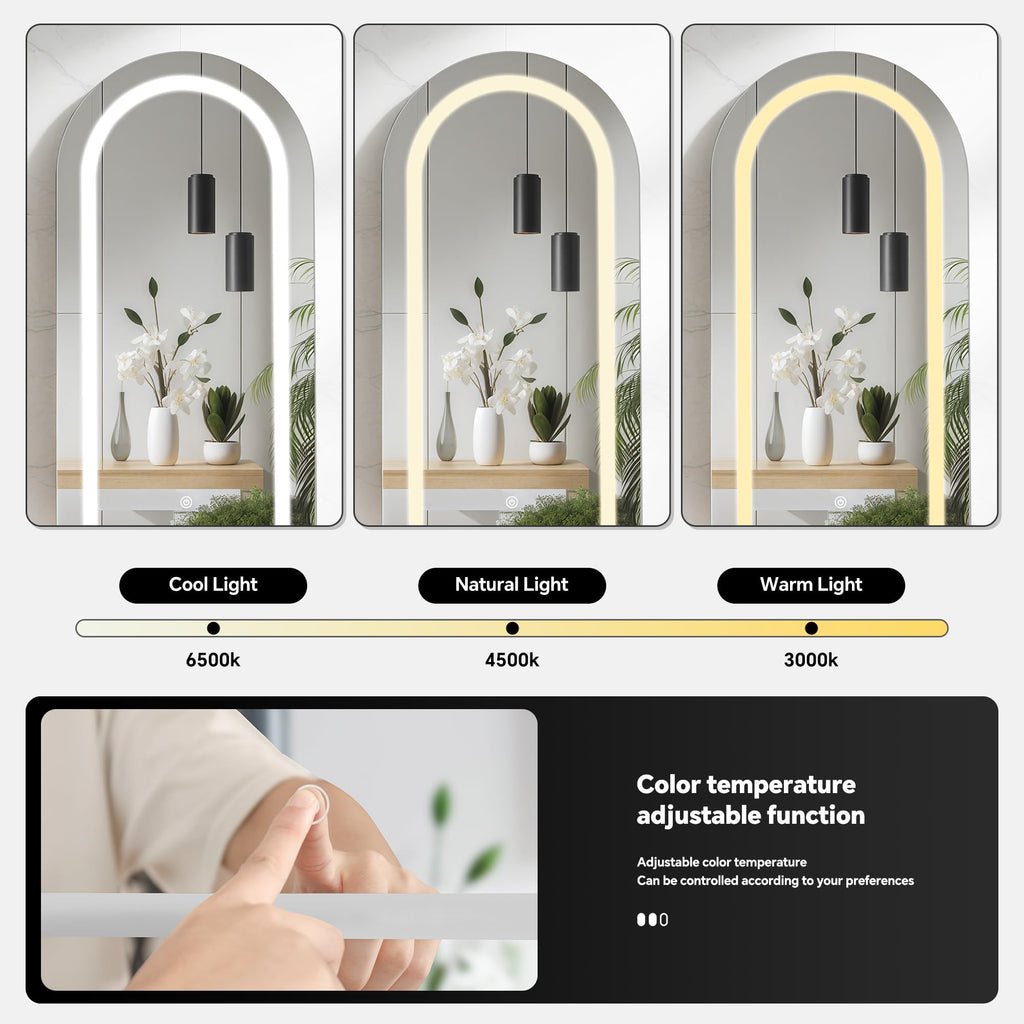 Arched Medicine Cabinet with LED Light, Recessed Black Bathroom Mirror Cabinet with Integrated Storage, Wall-Mounted