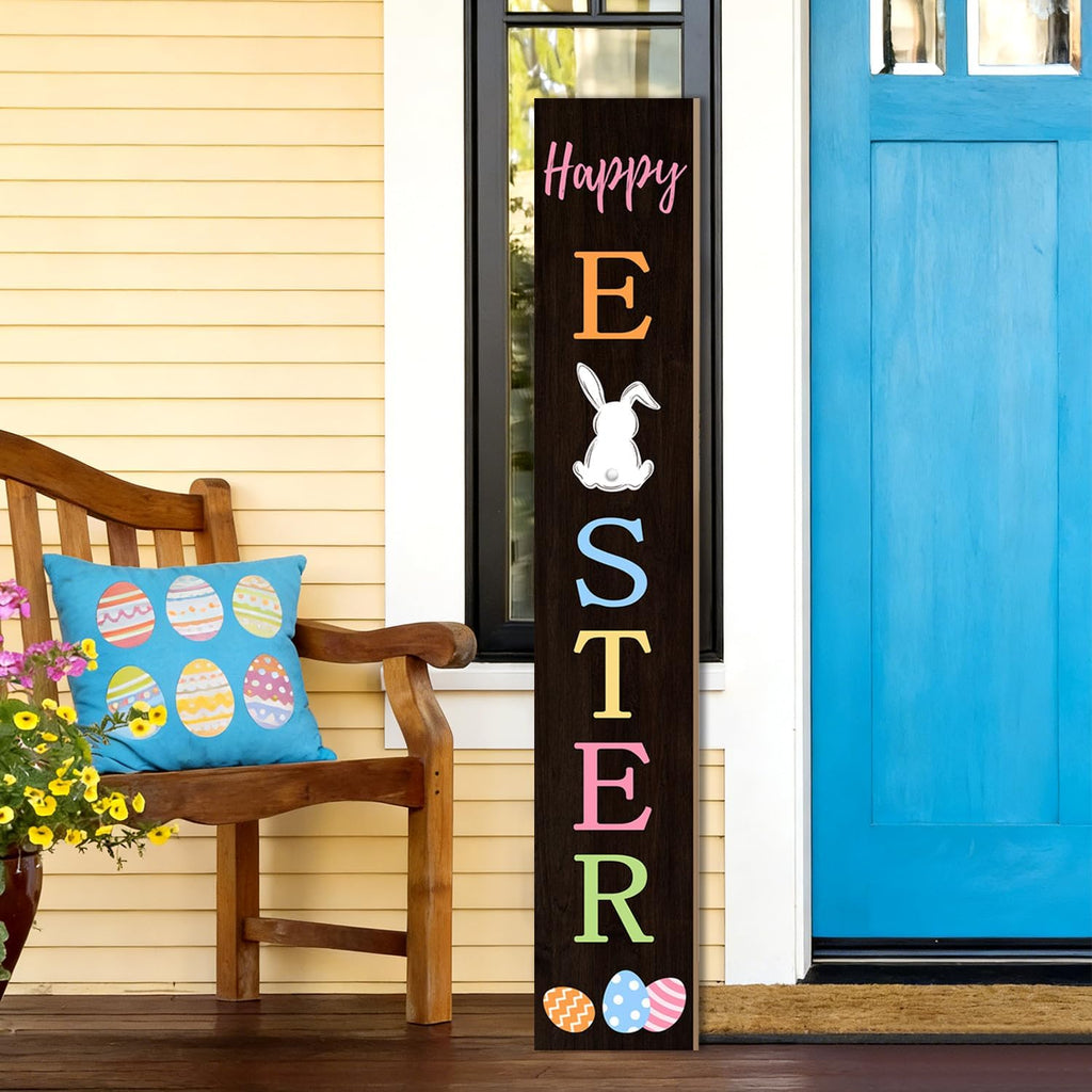 Easter Porch Sign Bunny Rabbit Welcome Sign Vertical Standing Sign For Front Porch Decor Farmhouse Wall Hanging Yard - Set of 3