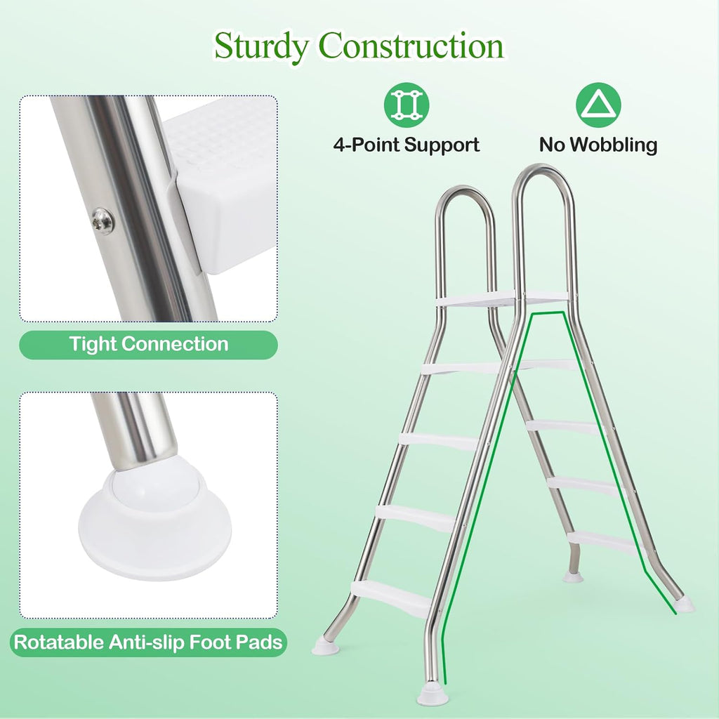 Above Ground Pool Ladder for 55" Pool Wall Height | 440 LBS Heavy Duty Stainless Steel 4-Step Double-Sided Swimming
