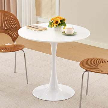Inspired Saarinen Style Tulip Round Pedestal Dining Table — Pearl White, 31.5″ Round