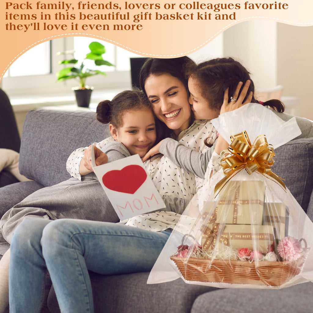 4 Set Large Baskets for Gift Empty with Handle, Wood Color