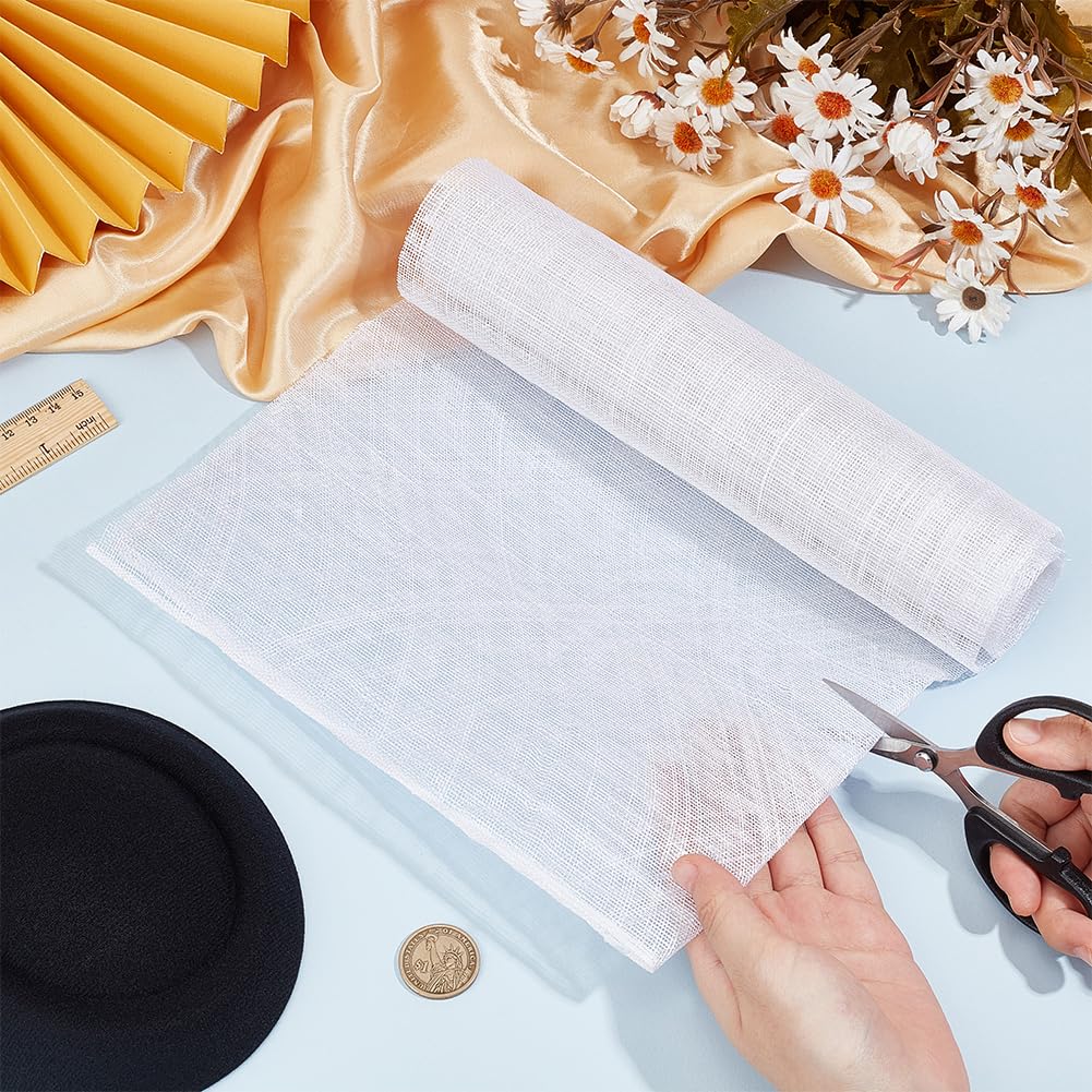 35x19.7 Inch White Linen Mesh Fabric, Sinamay Hat Mesh Netting Fabric Roll for Bouquet Wrapping, Women Bride's