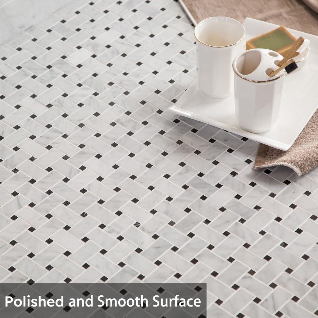 Natural Marble Mosaic Tile Polished, 1x2 Inch Basketweave, 5 Sheets