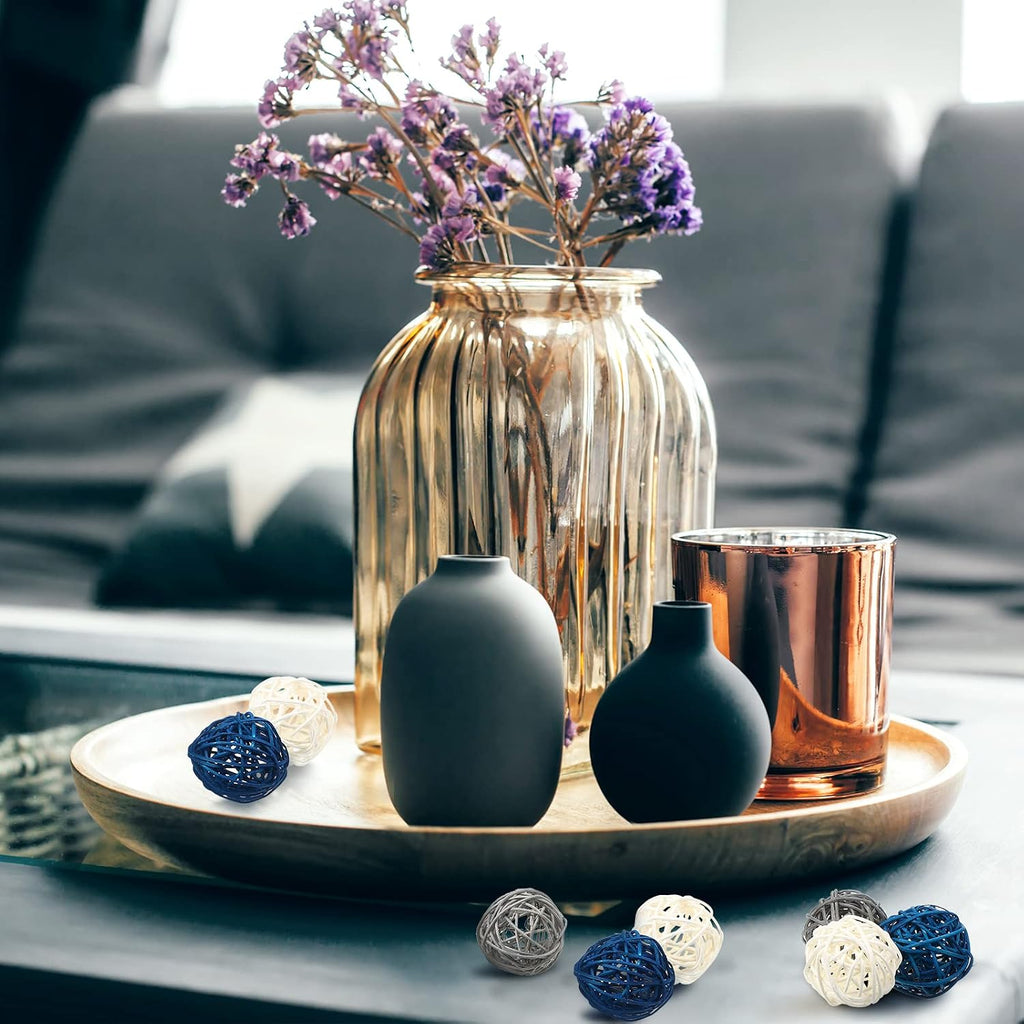Blue Rattan Balls Blue Decorative Balls for Decoration Bowl Wicker 1.8 Inch White Gray Blue Balls Decor - Set of 30