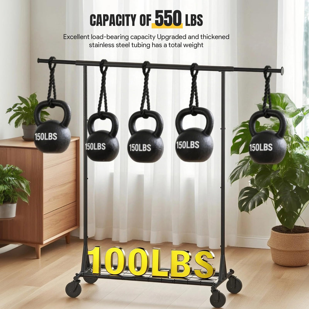 Heavy Duty Rolling Garment Rack with Wheels, 550LBS Clothing Rack Black