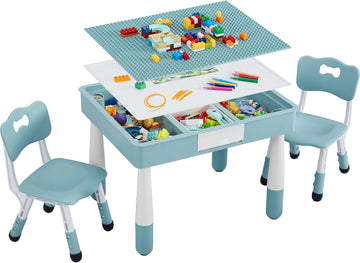 4 in 1 Kids Table and 2 Chairs Set, Toddler Table and Chair Set for Kids Ages 3-10, Activity Tables for Building