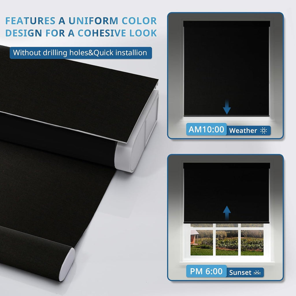 Motorized Blinds for Windows - Roller Window Shades with Remote, No-Drill Installation, Cordless Automatic Blackout
