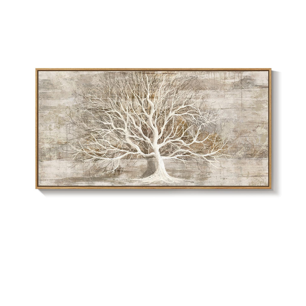 Framed Vintage Neutral Tree of Life Wall Art, 20x40 In