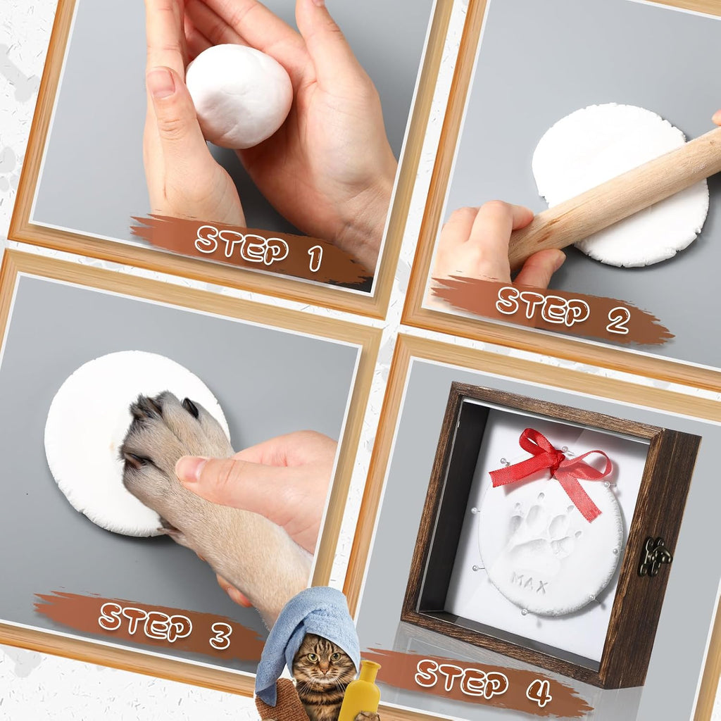 Dogs Paw Prints Kit for Pet Cats Display Case Memorial Shadow Box