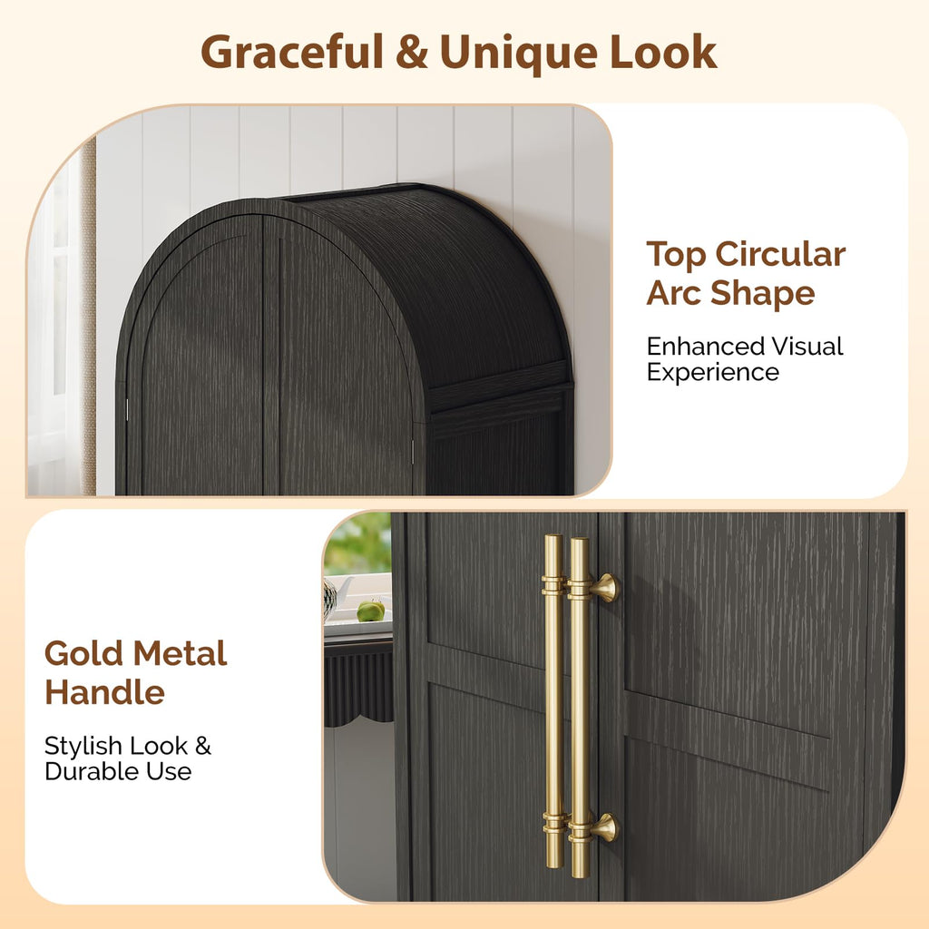 Arched Wardrobe Closet Armoire with Doors and Drawer, Bedroom Armoires Black Wardrobe Cabinet Closet, 19.7" D x 31.5"