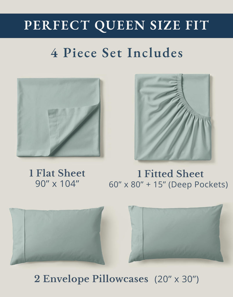 Queen Bed Sheets 100% Organic Cotton 4pc Percale - French Blue
