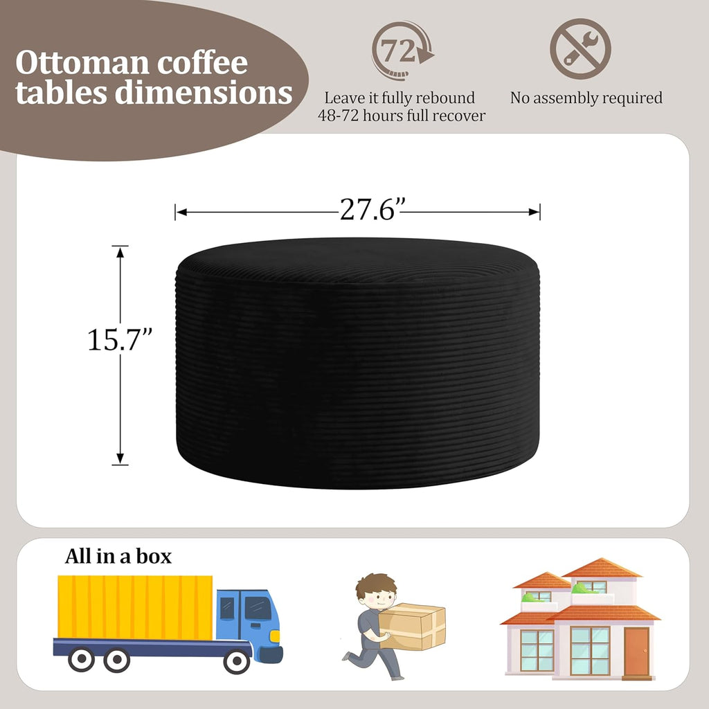 Round Coffee Table Ottoman for Corduroy Cloud Sectional Couches in a Box Memory Foam Compressed Pouf Footstool Rest