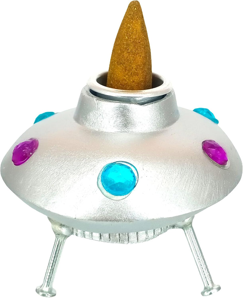Space Ship Backflow Incense Burner - 2 Inch Mini Resin Fountain Holder for Meditation, Relaxation, Aromatherapy &