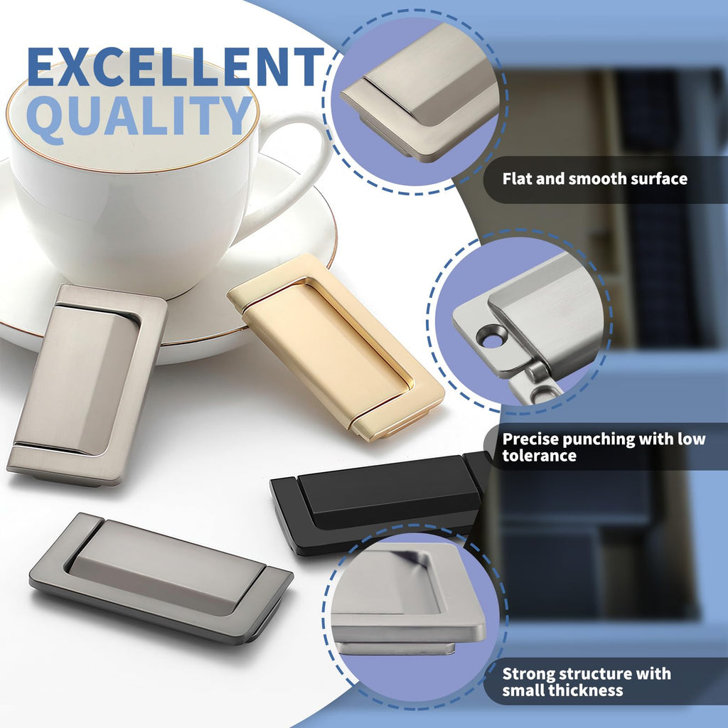 3 Packs 2.9" Invisible Drawer Flush Pull Handle with Screws, Zinc Alloy Concealed Flush Ring Pull, Hidden Recessed