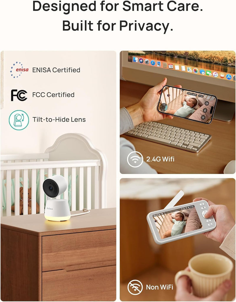 LumiView 5" Smart WiFi Baby Monitor with 2 Cameras,1080P Split View