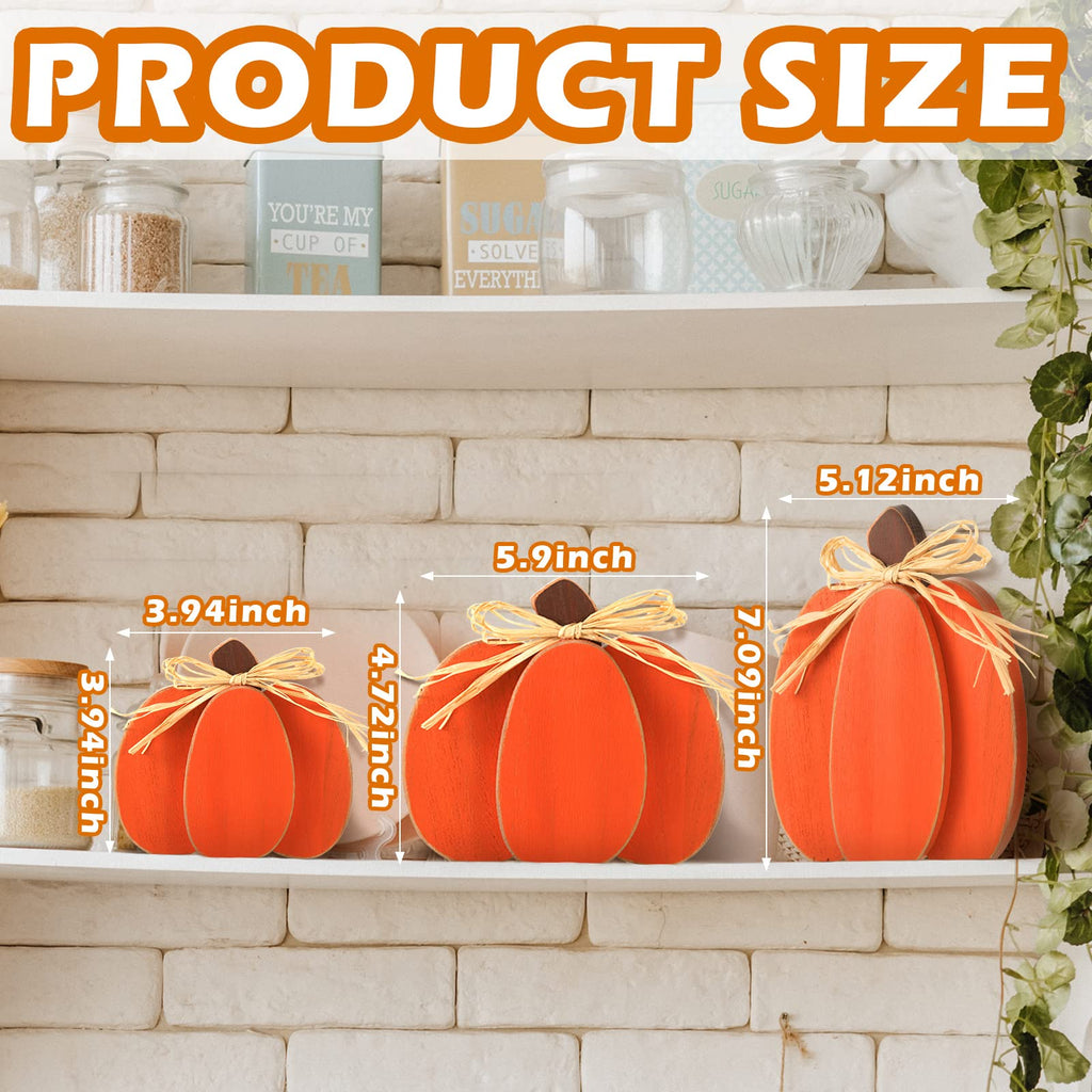 3 Pcs Fall Pumpkin Decor, 3D Wooden Pumpkin Tabletop Decor
