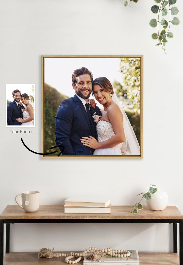 Custom Printed Framed Canvas Wall Art, 22x22 Bright Gold, Sylvie Square Personal Canvas Print with Your Photos