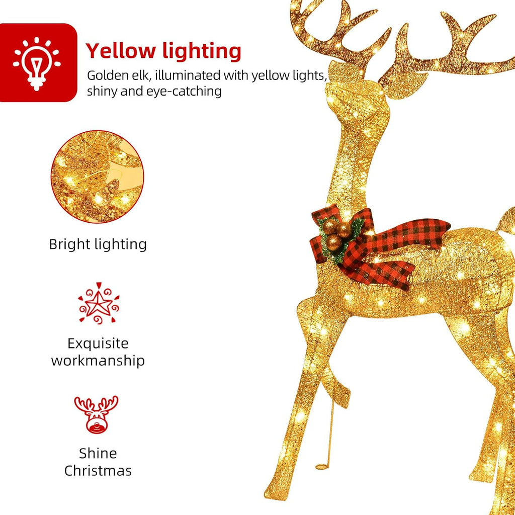 3-Piece Large Deer Family - Lighted Christmas 3D Reindeer Outdoor Yard Decoration Set w/ 210 LED Lights, Stakes, Zip