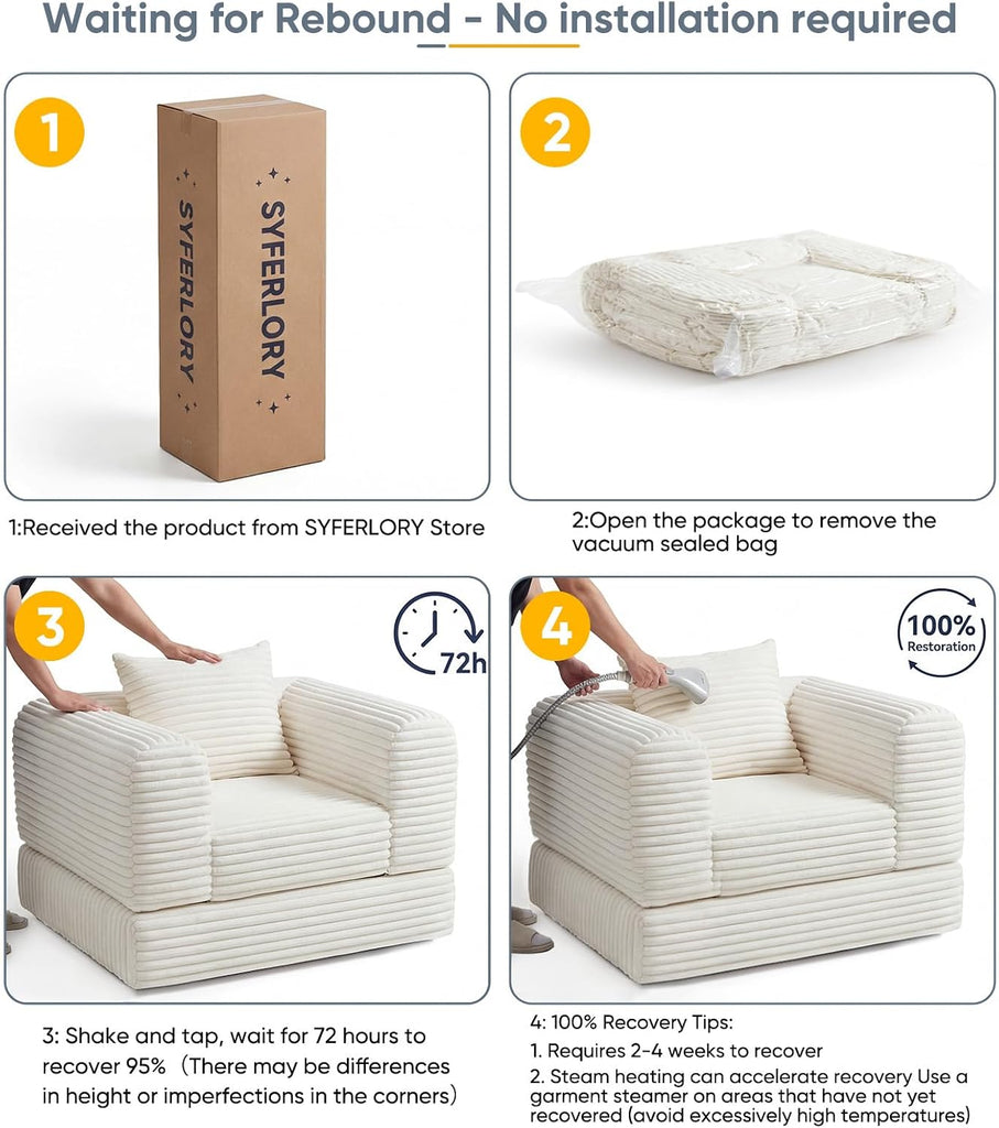 Versatile 2 in 1 Boneless Armchair Chaise Lounge Chair Indoor, Convertible Sleeper Chairs Couch Folding Sofa Bed