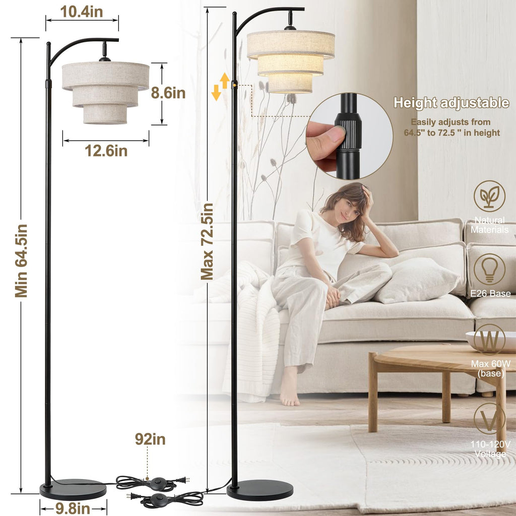 Dimmable Floor Lamp with Remote Control, Arc Fabric Tall Floor Lamp with 3-Color Temperatures Remote & Dimmable 9W
