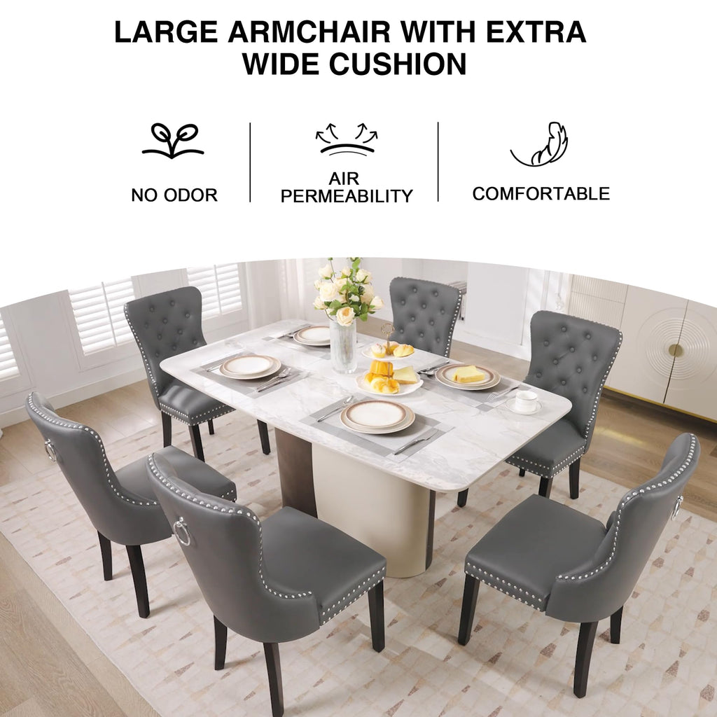 PU Leather Dining Chairs Set of 6, Upholstered Kitchen Chairs, Grey