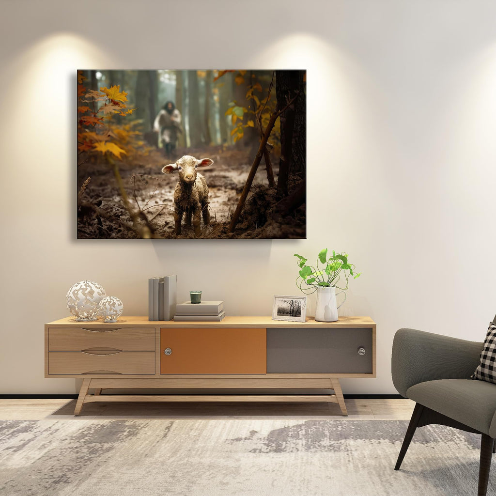Extra large christian wall art decor Jesus and Lamb canvas wall prints Jesus Running After Lost Lamb Picture