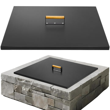 Firepit Lid Square, Rust Resistant 28" Fire Pit Lid Cover with Handle&Gloves