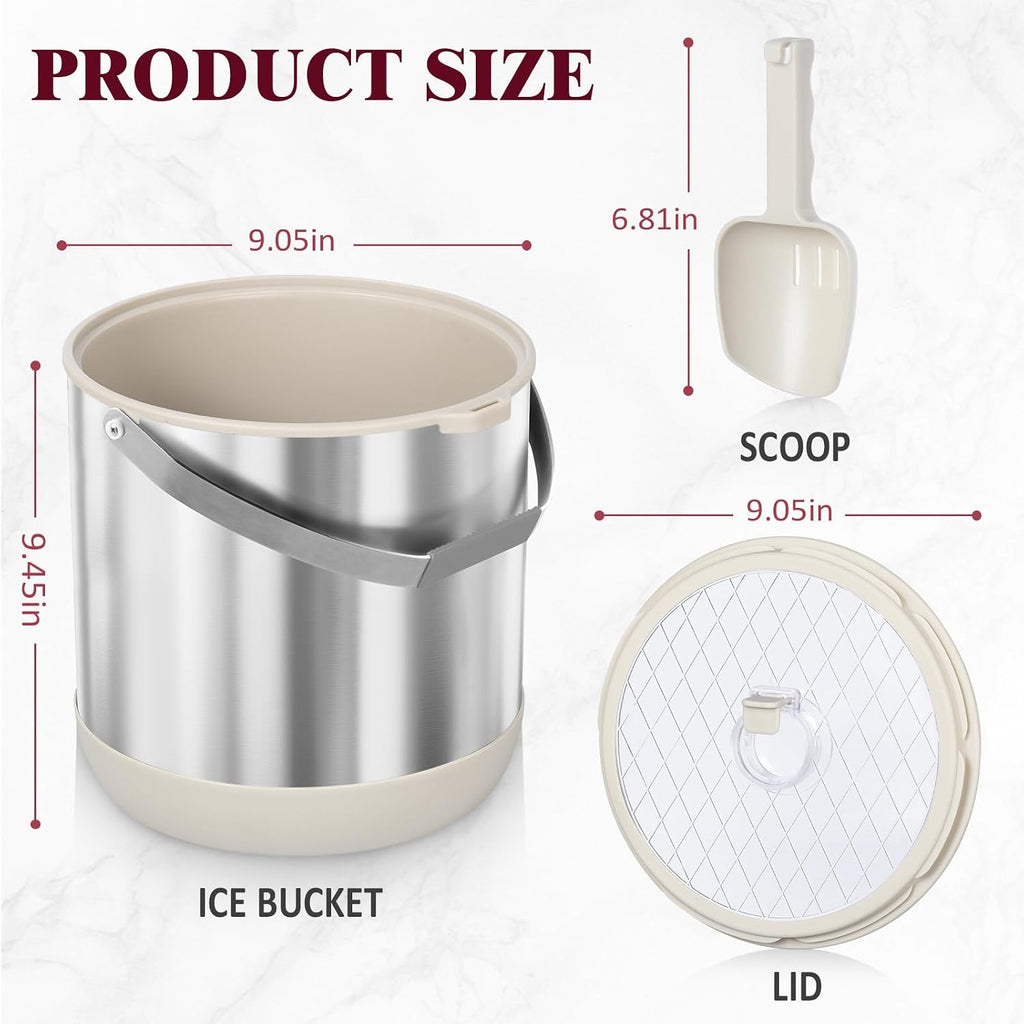 6.8L/7QT Large Insulated Ice Bucket with Lid & Scoop, Keeps Frozen Longer