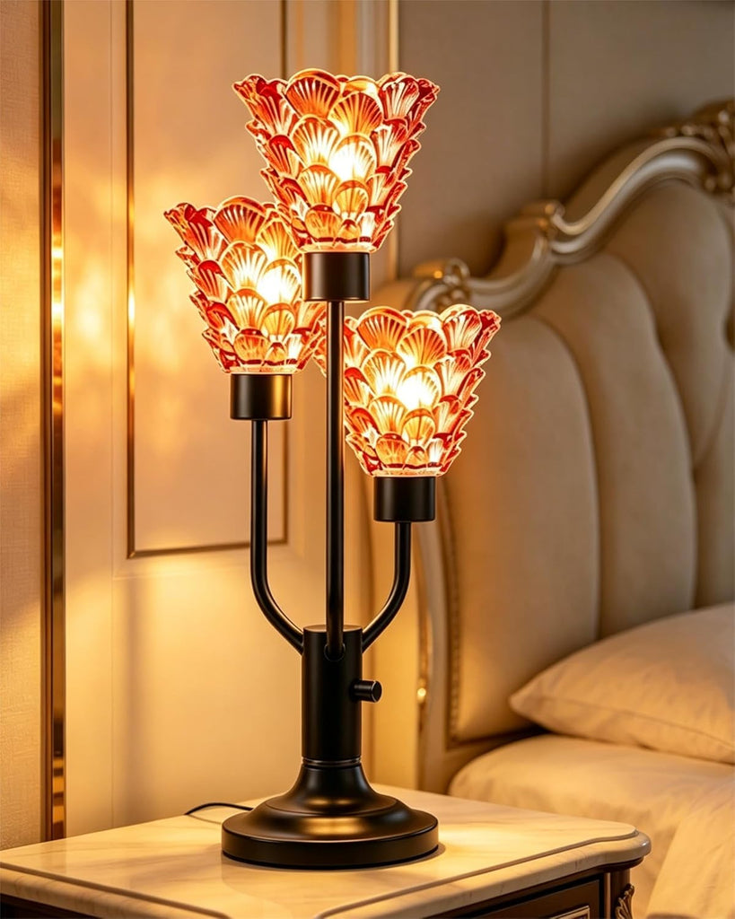 Glass Table Lamp Dimmable Mid Century Modern Black Desk Lamp with Red Glass Shades 3 Bulbs Included 