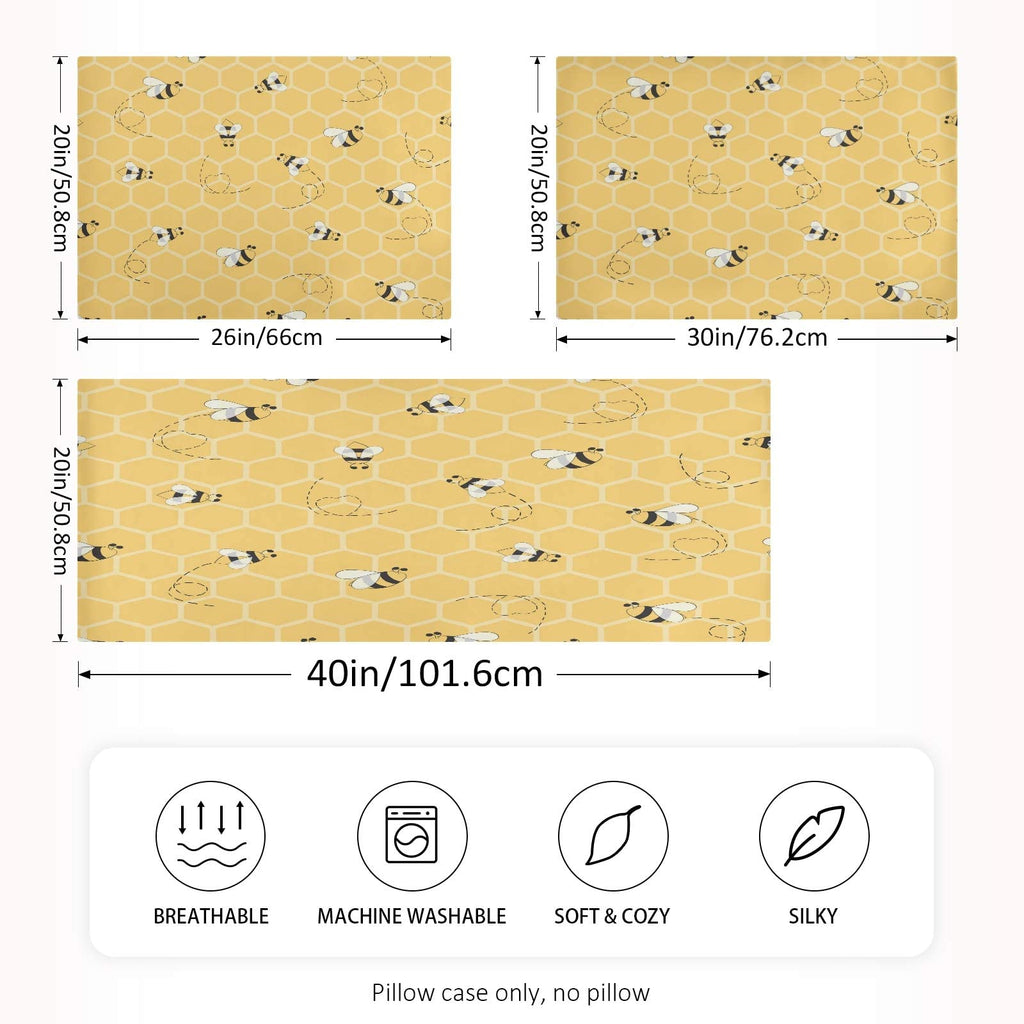 Satin Pillowcase for Hair and Skin, Standard Size Yellow Honeycomb Bee Pattern Decorative Pillow Sham with Envelope