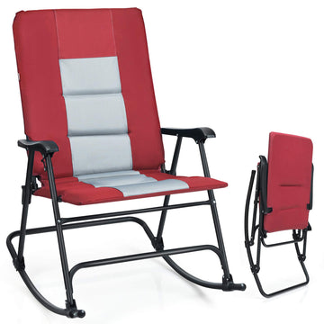Camping Rocking Chair Foldable Oversized with Padded Armrest and Seat Folding Lawn Chair 350 lbs Weight Capacity for