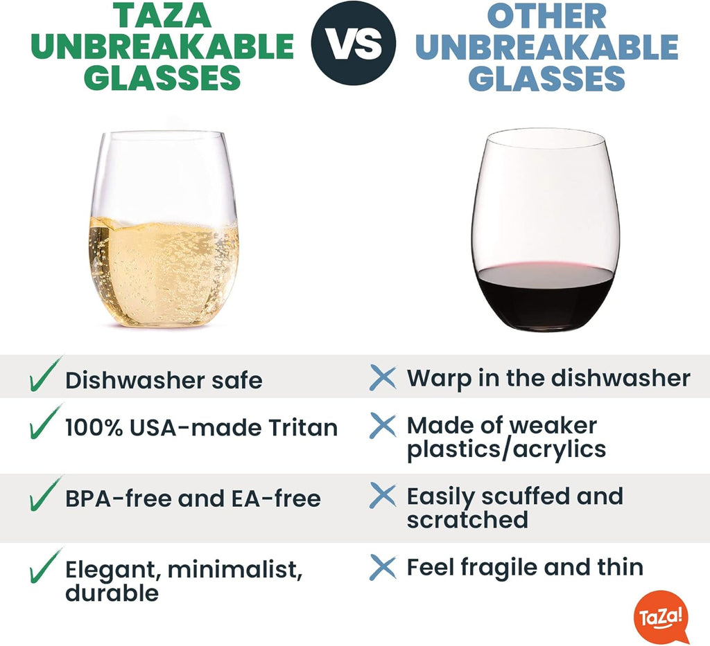 Outdoor Wine Glasses Stemless, 16oz Set of 4, Unbreakable Tritan Plastic Drinkware, Dishwasher Safe Reusable Glasses