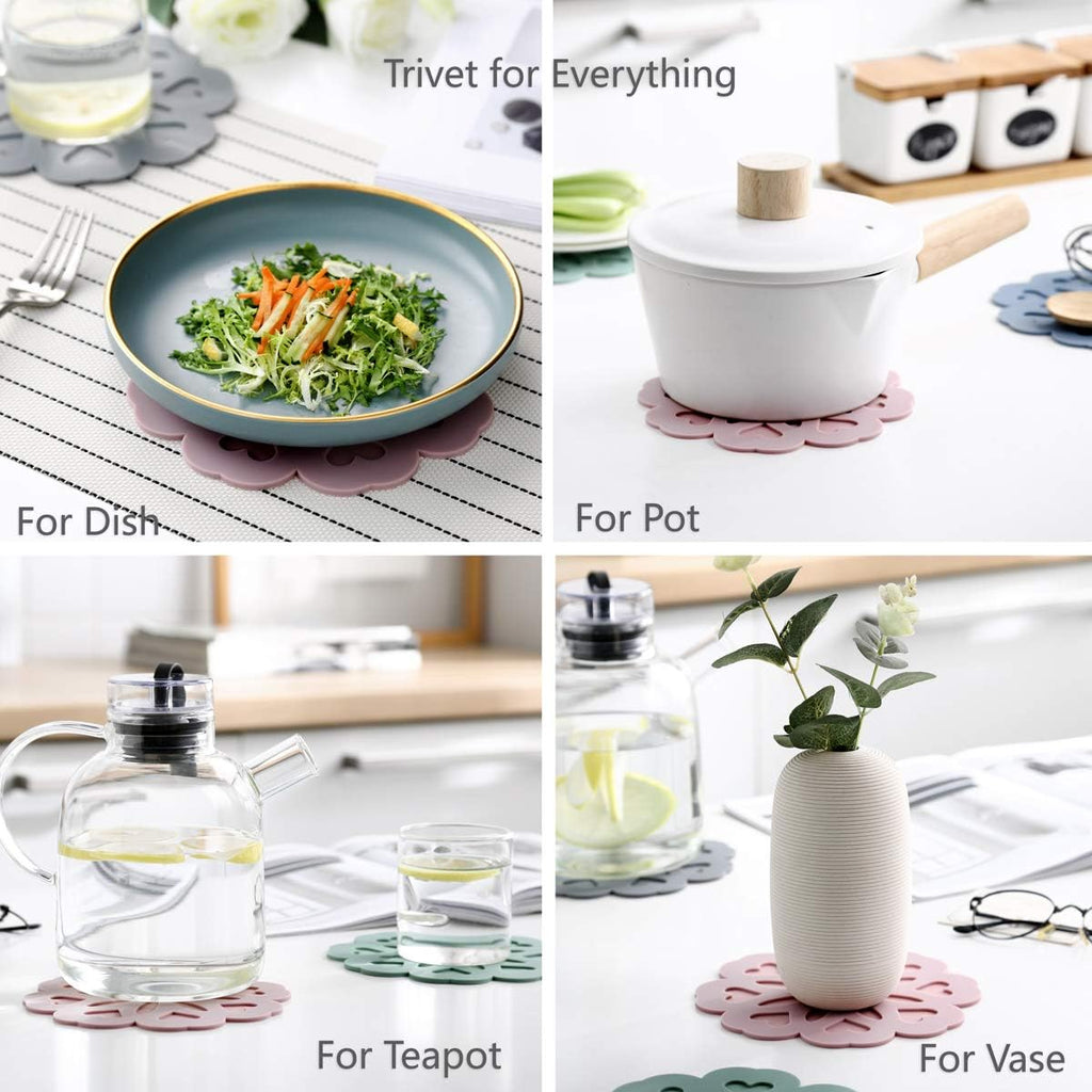 Set 4 Silicone Trivet Mat - Hot Pot Holder Hot Pads for Table & Countertop - Trivet for Hot Dishes - Non-Slip & Heat