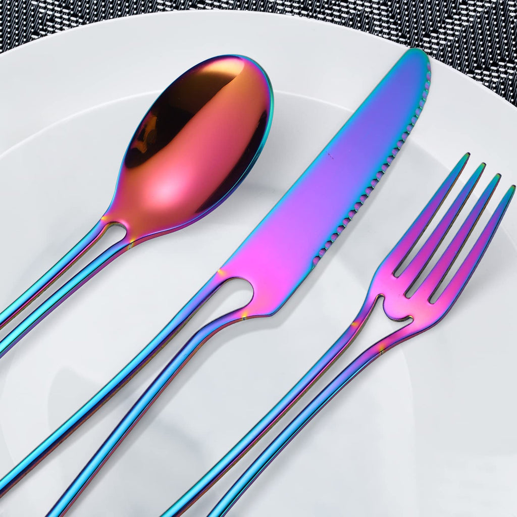 A·HOUSEWARE Iridescent Silverware Hollow Design 20 Piece Stainless Steel Flatware Set of 4 include Forks Spoons
