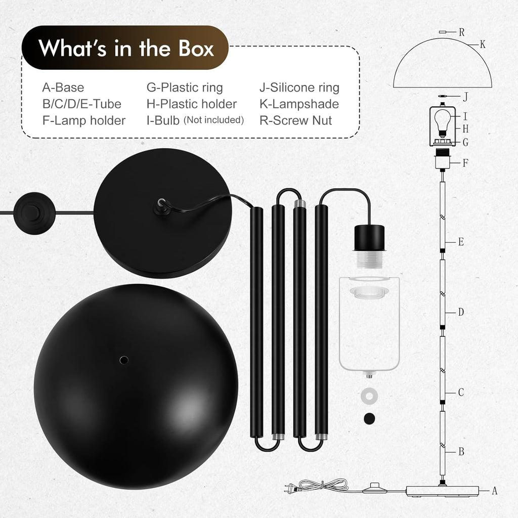 Floor Lamp, Industrial Black Floor Lamps, 65.6in Standing Lamp, Retro Mushroom Dome Shade, Whole Metal, E26 Socket