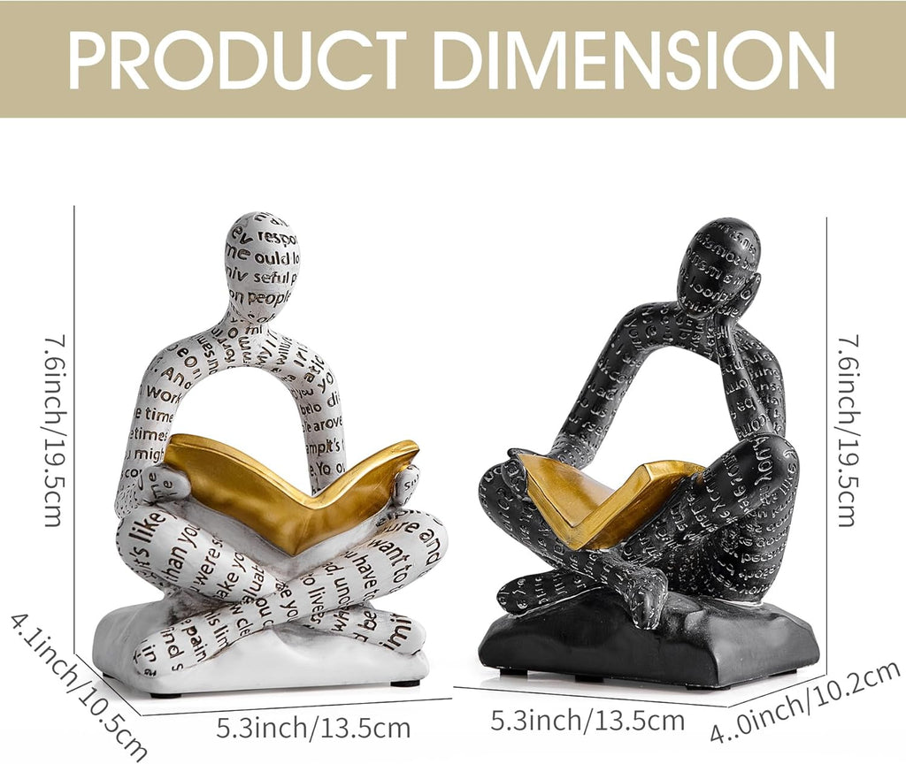 Thinker Bookends for Shelves, Decorative Book Ends, Heavy Duty Book Stoppers Bookshelf Decoration, Modern Aesthetic