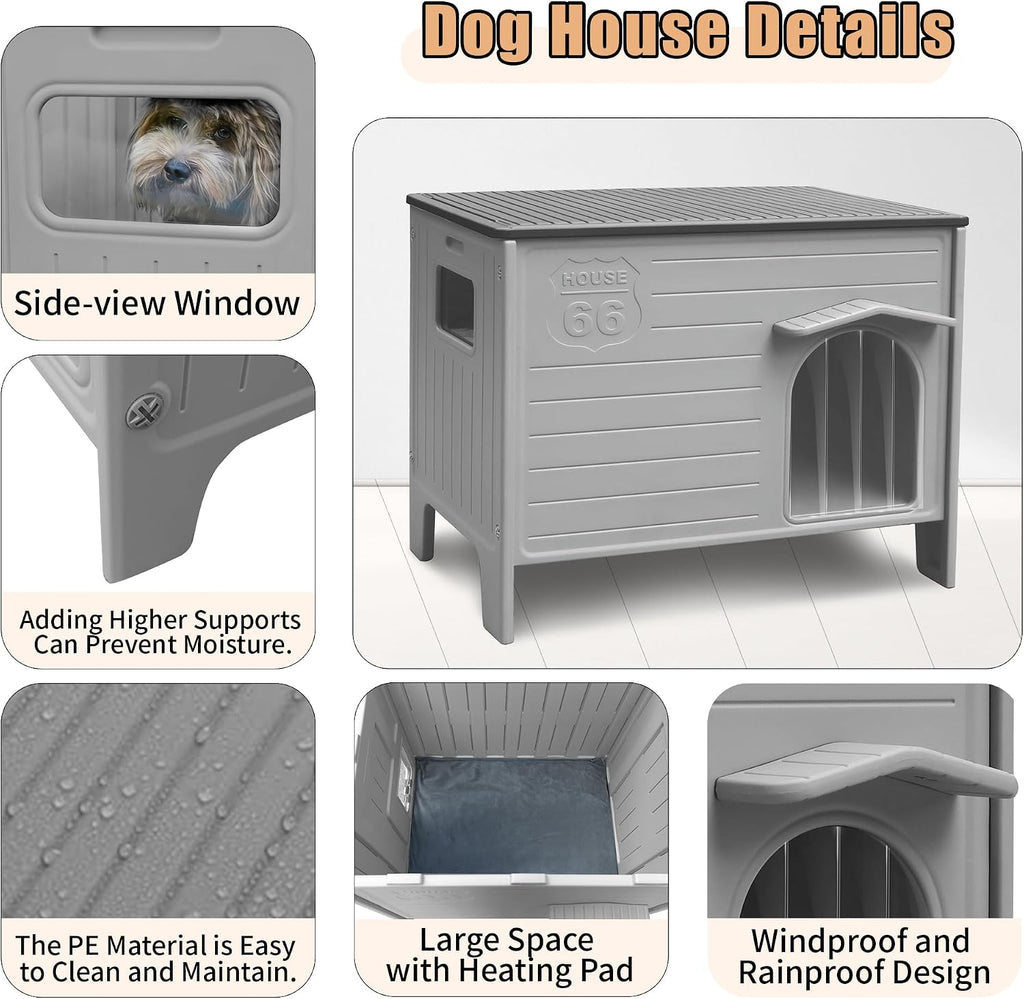 Heated Dog House Outdoor for Medium and Small Dog