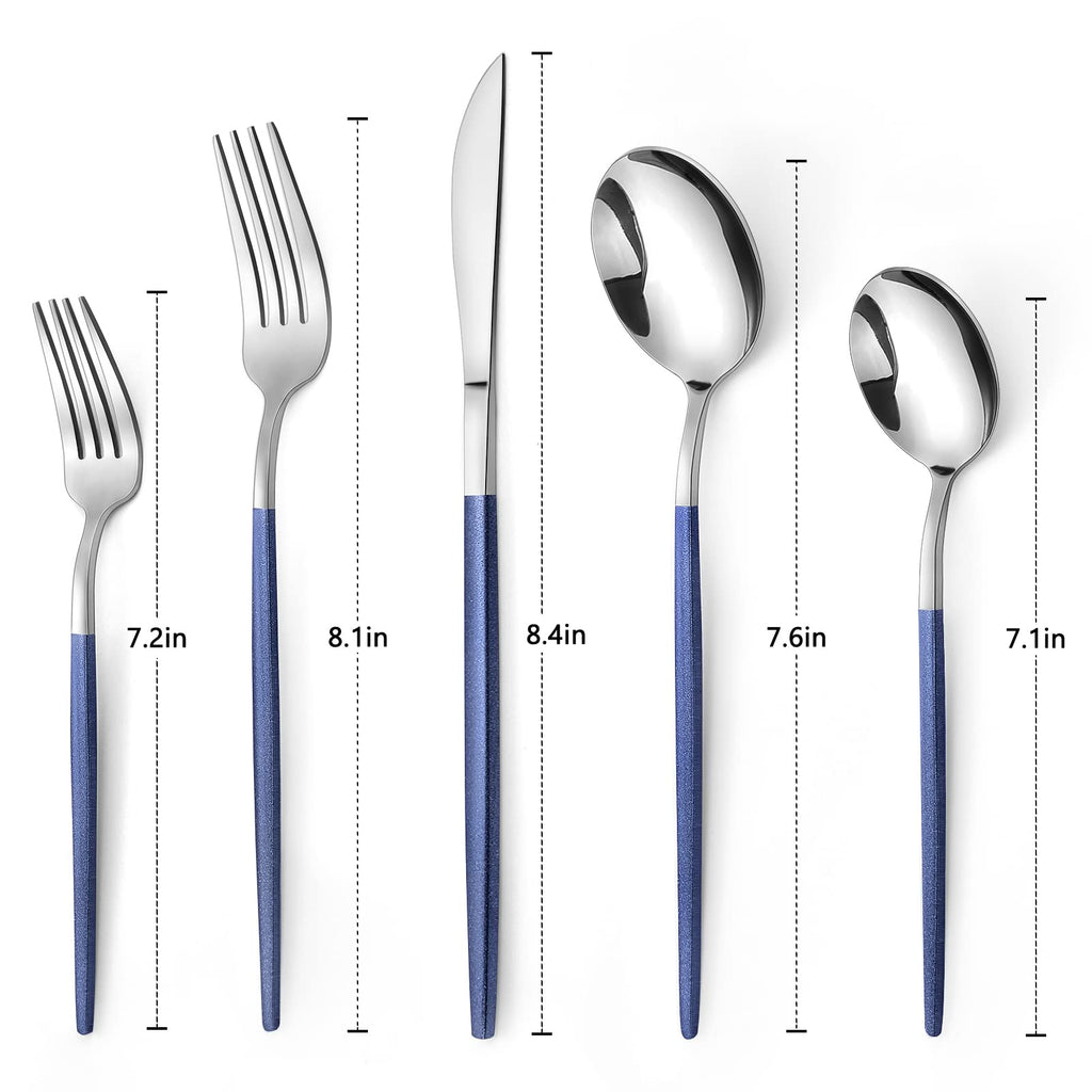 Mirror Silver Blue Silverware Set, 20-Piece Stainless Steel Flatware Set, Satin Finish tableware Cutlery Set, Service