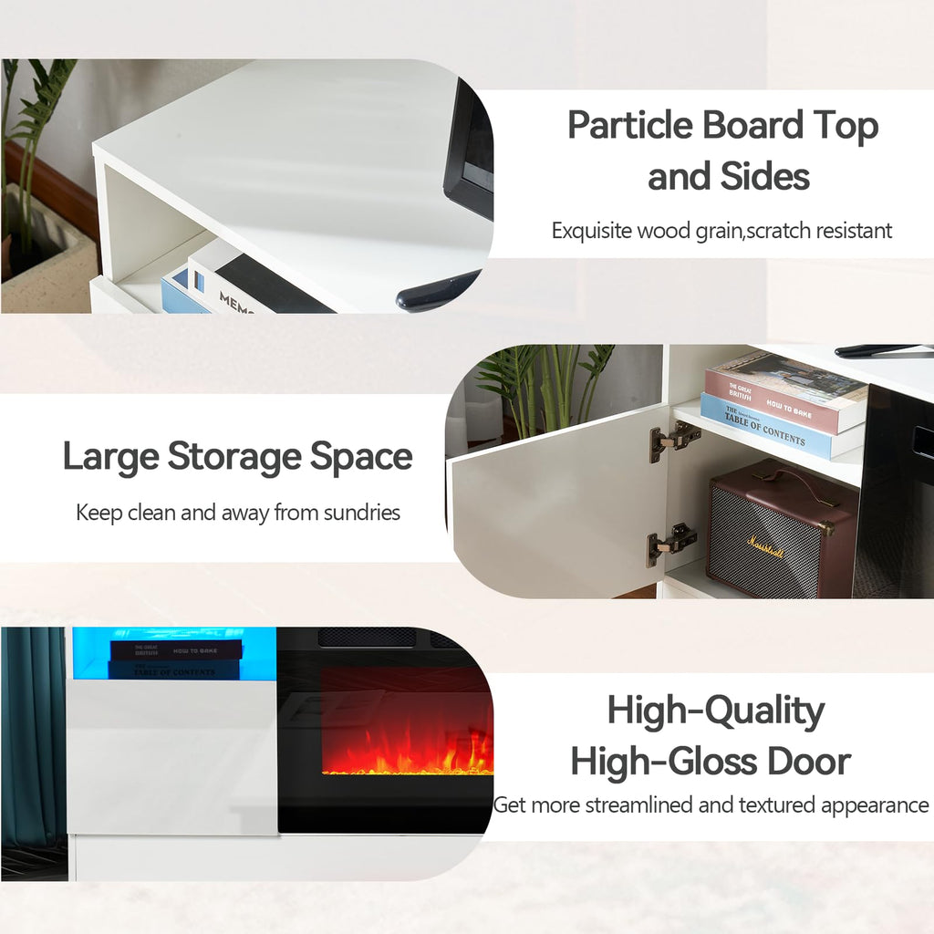 Fireplace TV Stand with 36" Electric Fireplace, LED Light Entertainment Center, Modern Wood Texture Highlight Storage