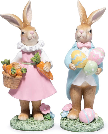 Easter Bunny Decoration Spring Rabbit Decor Gifts Handcrafted Resin Figurines Colorful and Charming Spring Decor - Set of 2