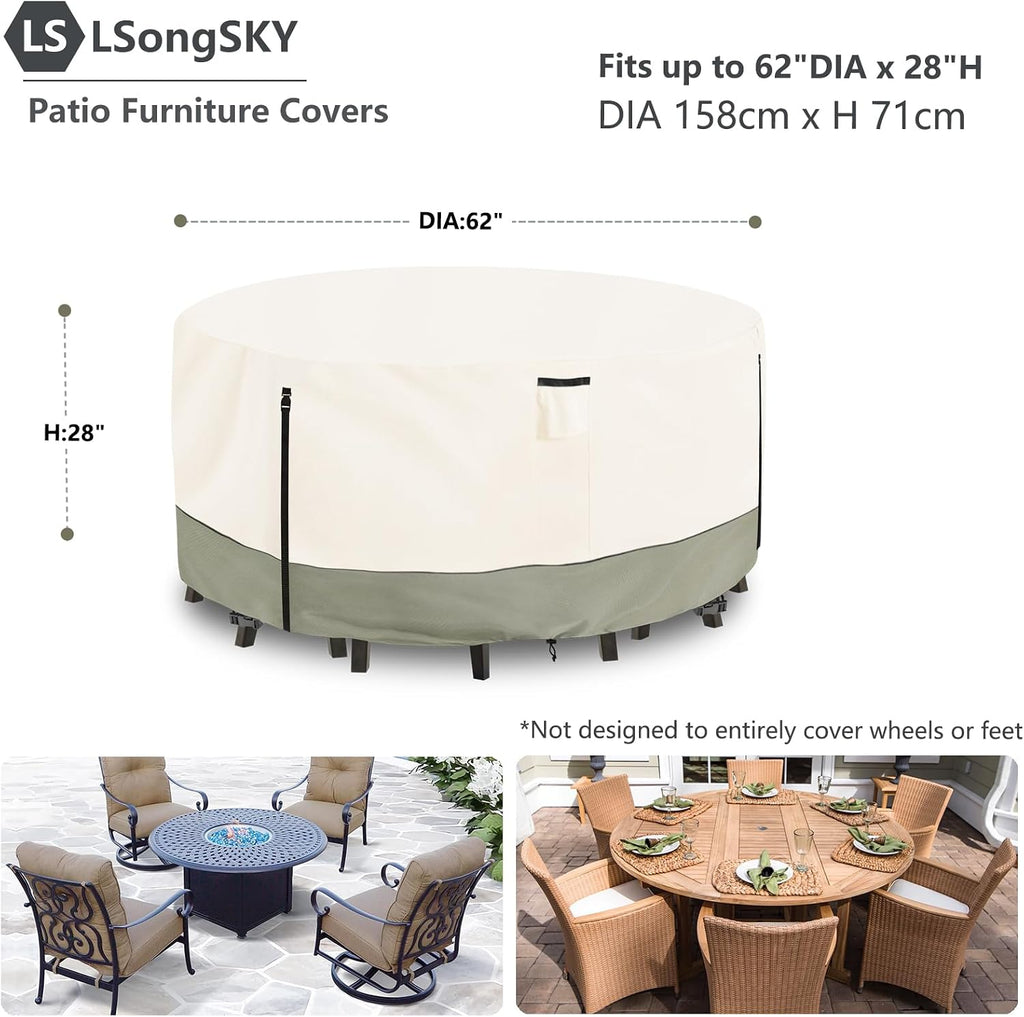 Round Patio Furniture Covers,600D Heavy Duty Waterproof Outdoor Furniture Cover for Round Dining Table with Rocking