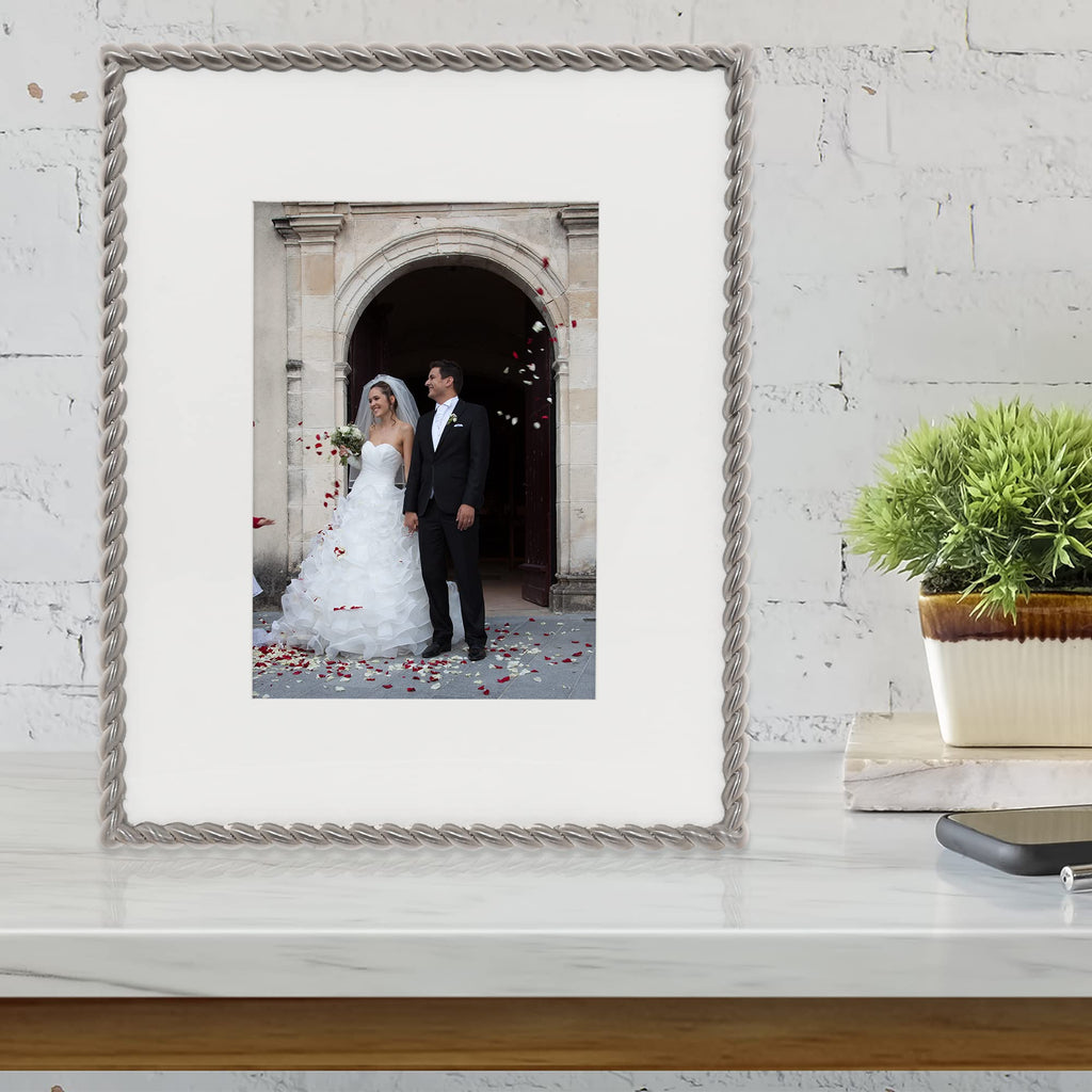 Metal Frame, Rope Design, Brushed Nickel, 8x10 (5x7 mat)