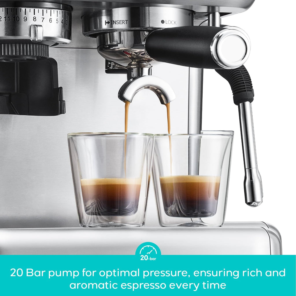 Espresso Machine with Grinder and Milk Frother Steam Wand