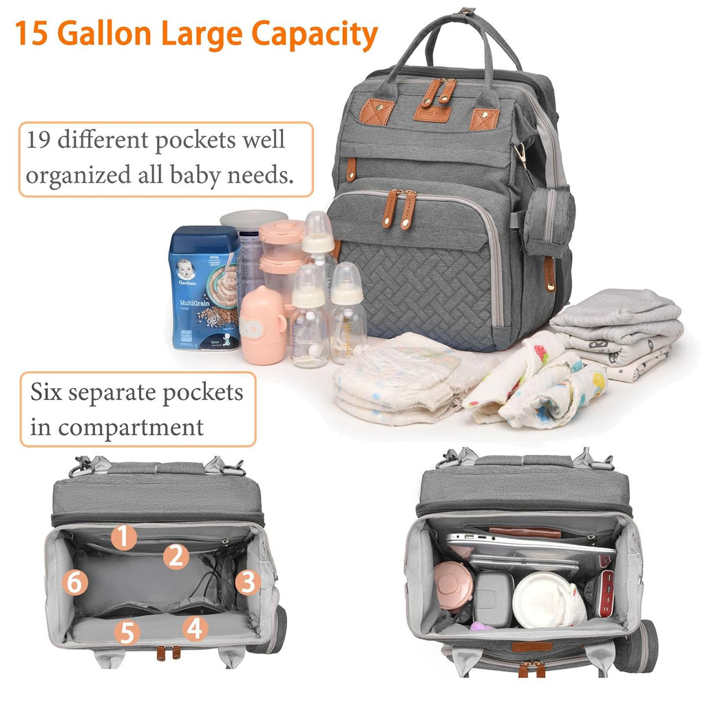 Baby Diaper Bag with Changing Station, Waterproof Diaper Bag Backpack for Moms Dads with USB Charging Port, Baby