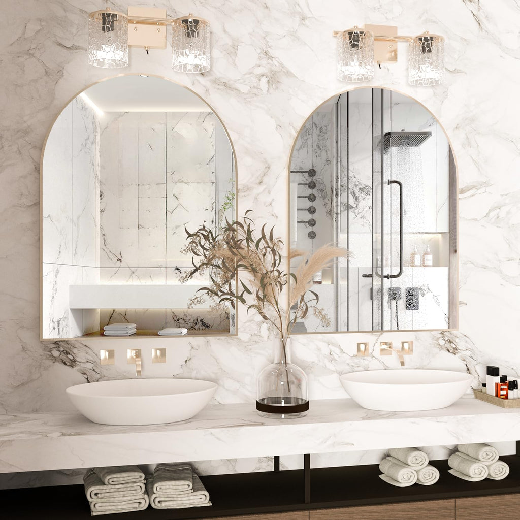 Arched Wall Mirror, 40"x30" Arched Mirror Wall Mounted Mirror with Metal Frame, Gold Vanity Mirror Decor for Mantle
