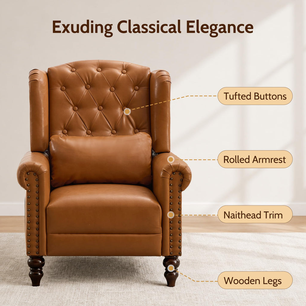 High Back Wingback Accent Chairs, Pu Leather Brown