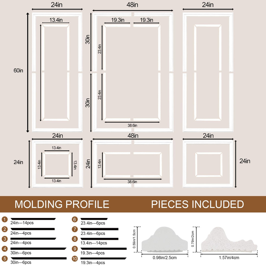 3 Set Peel and Stick Wall Molding Kit, Wainscoting Panels for Interior Wall
