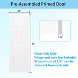 28"x80" Raised 6-Panel Textured White Primed Hollow Core Interior Molded Door Slab, NOT Pre-drilled and NOT Included